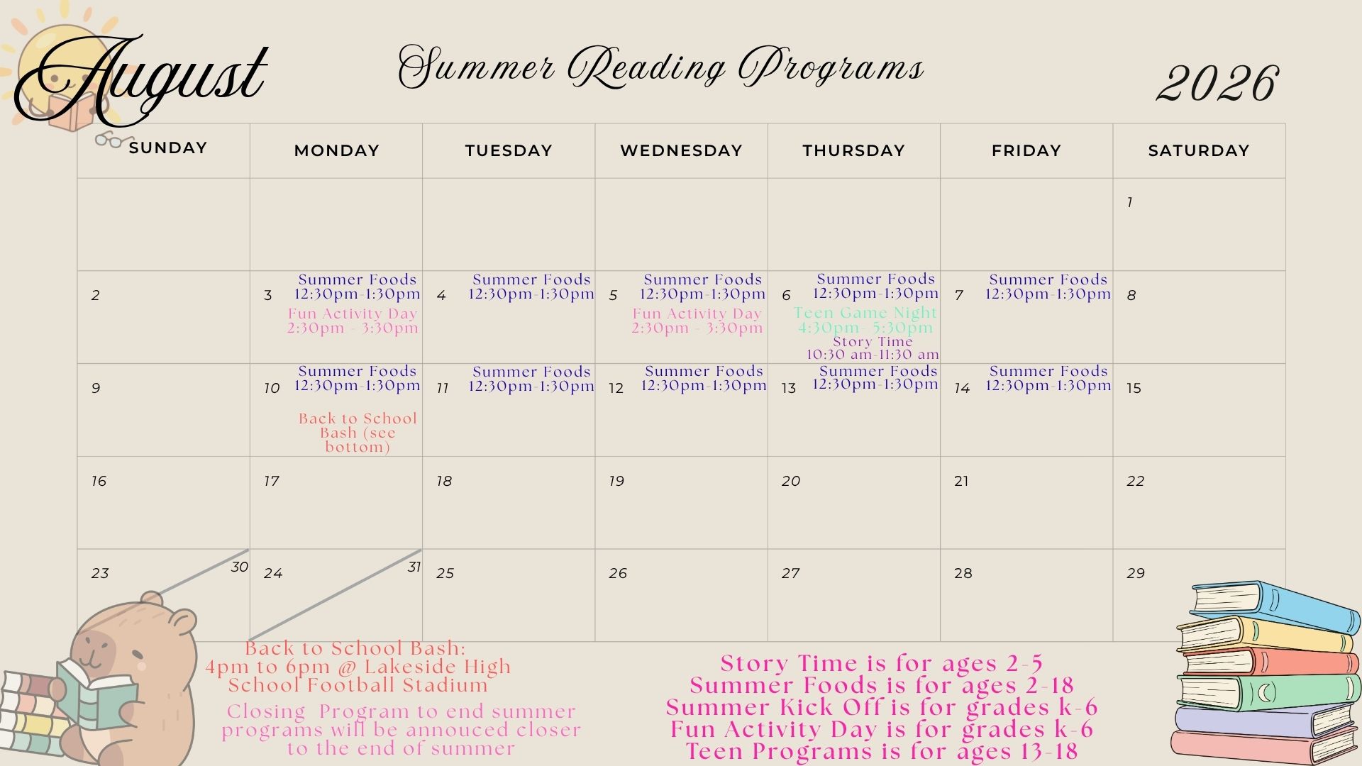 August calendar
